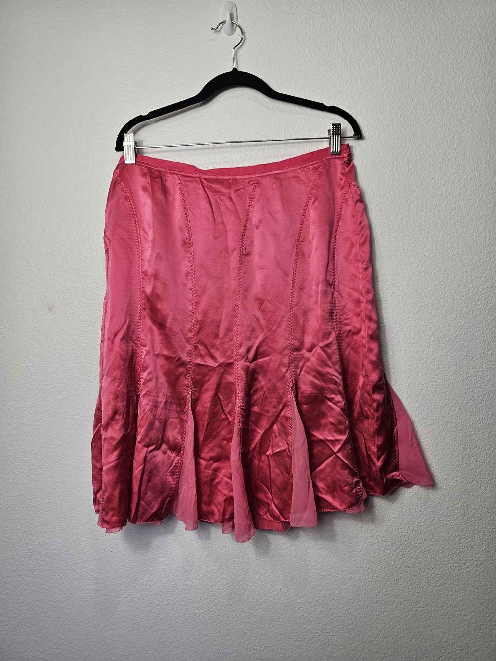Feminine Pink Satin Y2K Flared Skirt